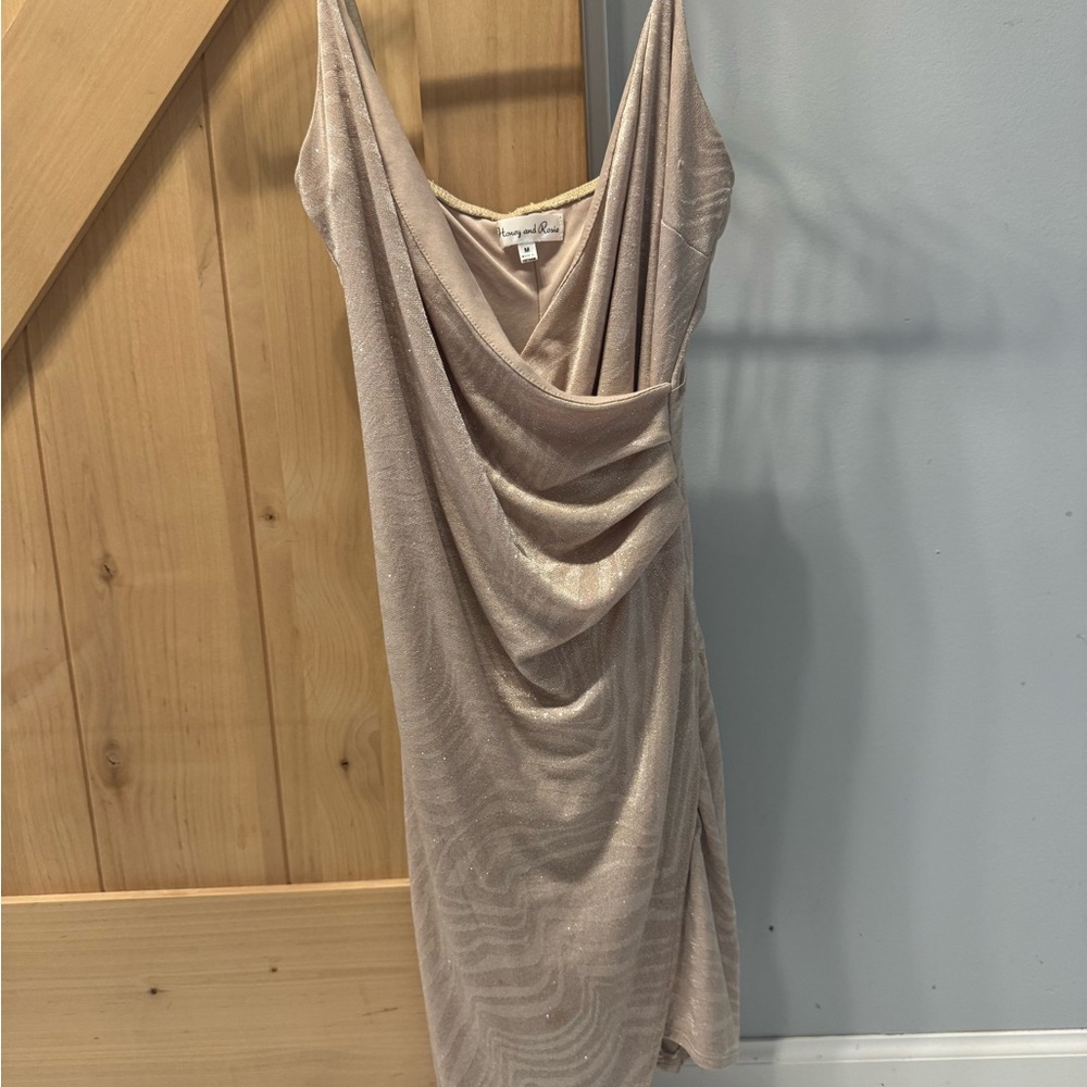 Honey and Rosie Champagne Gold Cowl Mini Dress